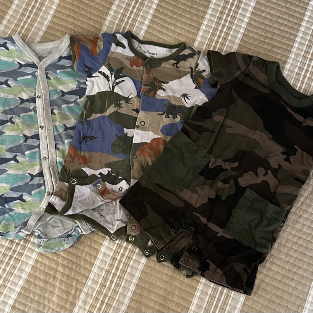Kids Dinosaur and Camouflage Print onesie shorts